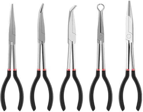 Jeu de pinces à bec effilé en acier au carbone, longues, droites ou courbées, en forme de O, for machiniste, 3/5 pièces(5pcs)