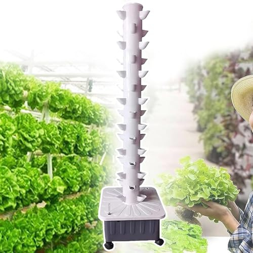 FDSDRGI 15 Etagen 45 Löcher Hydrokultur-Turm-Set, Hydroponisches Anbausystem, Mit Wasserpumpe + 30L Wassertank, Pflegeleicht/Kein Unkraut, Für Kräuter/Kohl, Anfänger,45 Holes