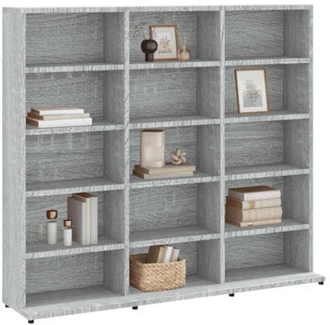 ACAGALA CD DVD Blueray Regal, CD-Ständer mit 15 Fächern, Bücherschrank Grau Sonoma100 x 23 x 89,5 cm, Bücherregal Wand für Sammlungen und Vitrine