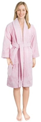 Hammetex Damen Bademantel 100% Baumwolle – 380 g/m² Weicher Frottee Bademantel mit Taschen für Zuhause & Sauna – Saugfähig & Hautfreundlich – Rosa