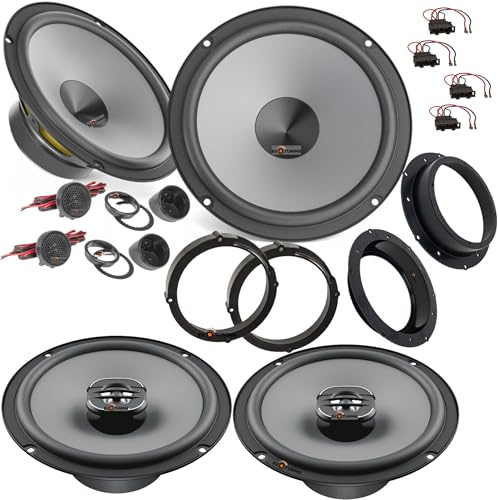 EvoTuning Kit 6 Casse Altoparlanti Anteriori e Posteriori per VW Golf V 5 dal 2003 al 2008 compatibile con Hertz K 165 +X165, Set 2 Woofer 2 Tweeter 2 Coassiali + 4 Anelli e Cavi Adattatori