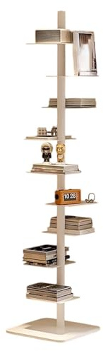 Torre De Estantería Vertical De Metal De 9 Niveles, Estantería De Lomo Invisible Independiente, Para Espacios Pequeños, Estante De Esquina De Almacenamiento Moderno Para Sala De E(Size:9,Color:blanco)