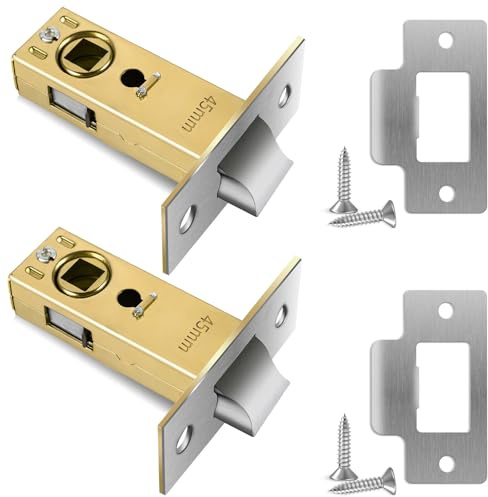 2 Set 45mm Tubular Mortice Latch, Door Latches for Internal Doors, Polished Tubular Latch with Stainless Steel Panels, Door Latch for Sprung Lever Handles on Internal Door Locks