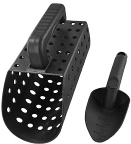 MoSundi Sand Scoop and Trowel Set for Beach Treasure Hunting, Lightweight ABS Plastic Digging Tools for Adults and Children in Black