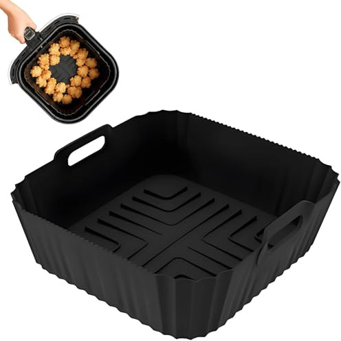Silicone Air Fryer Liner,Reusable Square Air Fryer Tray Compatible with Ninja Speedi & Cosori 4.7L-6L, Non-Stick Air Fryer Accessories for Baking Roasting, Easy Clean & Dishwasher Safe