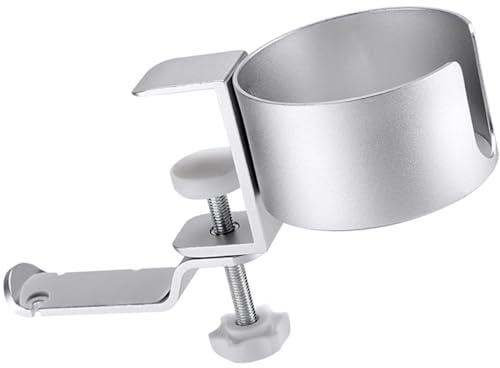 Kichvoe Portavasos de Escritorio Multifuncional y Gancho para Auriculares Ajustable de Aleación de Aluminio Plateado, Soporte Giratorio para Juegos y Oficina, Colgador Práctico Debajo