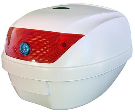 Mlink Baúl Universal para Moto Scooter 28L Blanco con Cerradura Reflectores y Placa de Montaje Capacidad 1 Casco Integral Polipropileno