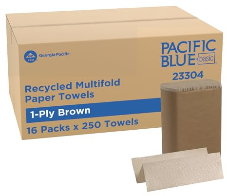 Pacific Blue Basic Recycled Multifold Paper Towels (Previously branded Envision) by GP PRO (Georgia-Pacific), Brown, 23304, 250 Towels Per Pack, 16 Packs Per Case