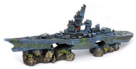Penn-Plax Deco-Replicas Sunken Battleship Aquarium Decoration – Safe for Freshwater and Saltwater Fish Tanks – Medium