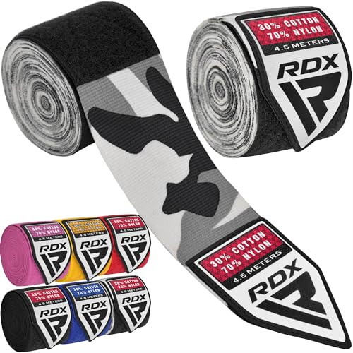 RDX Fasce Boxe Guanti Interni, 4,5 Metri 180 Pollici Elastiche Bendaggi, Polso Mani Protezione Sottoguanti, Pugilato Bende per Arti Marziali Muay Thai MMA Kickboxing Punzonatura Allenamento Hand Wraps