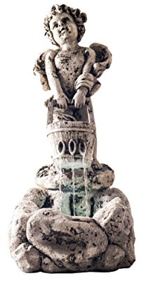 Outdoor Water Fountain With LED Lights, Lighted Cherub Angel Fountain With Antique Stone Design for Decor on Patio, Lawn and Garden By Pure Garden 10.25x15