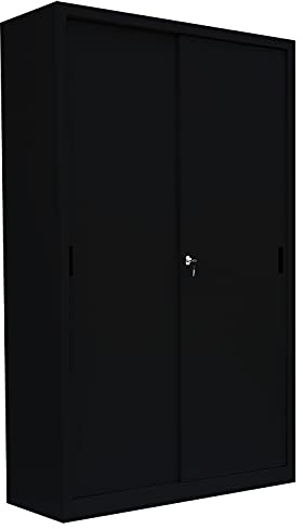 Schiebetürenschrank komplett montiert schwarz 195x120x45cm Schwebetürenschrank Büro Aktenschrank Büroschrank aus Stahl 550169