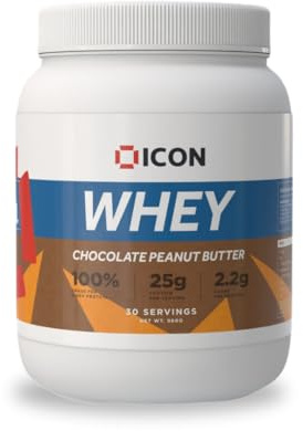ICON Nutrition Whey Protein Powder — Chocolate Peanut — High Protein, Grass Fed, Low Carbs & Fat, Complete Amino Acid Profile, Cold Shakes or Mix with Foods — 960g, 30 Servings