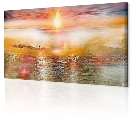 decomonkey Bilder Abstrakt 120x40 cm 1 Teilig Leinwandbilder Wandbild Sonne | Strukturleinwand, Holzkeilrahmen, Bild auf Leinwand, Kunstdruck, Wanddeko, Wohnzimmer, Wanddekoration, Kunst, Sonnenuntergang