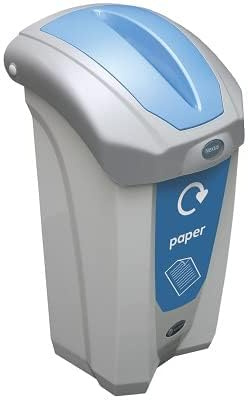 Glasdon Nexus 30L Waste Paper Bin Office Document Recycling Bins With Lid | Blue Paper Recycling Sticker, Pivoting Lid Stay Mechanism, Hidden Sack Retention System 30 Litre Bin Office Home Paper Waste