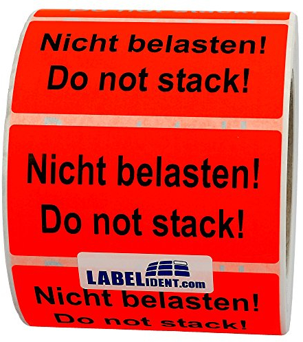 Warnetiketten 150 x 100 mm - Paket Aufkleber Nicht belasten! Do not stack! - 500 Versandaufkleber auf 1 Rolle(n), Papier selbstklebend