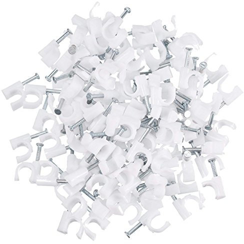 RuiLing 100-Pack Cable Wire Clips, 12mm Cable Management Clips - Carbon Steel Nails Cable Clips Wire Wall Holder, for Ethernet Cable Coaxial Cable