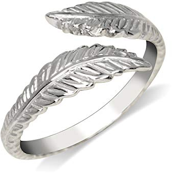 JewelryWeb Zehenring aus massivem 925er Sterlingsilber, strukturiert, Federn, verstellbar, 8 mm x 15 mm, Weißgold, Gold, Metall, Silber