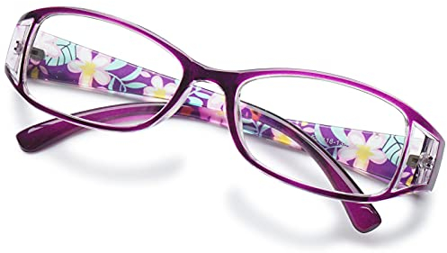 KOOSUFA Lesebrillen Damen Lesehilfe Sehhilfe Augenoptik Blumen Qualität Vollrandbrille (Violett, 4.5)