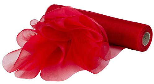 Weddecor, rotoli di organza velati per runner da tavolo, decorazione per matrimoni, fiocchi per sedie, decorazione per il tavolo, nastro per lavori artigianali, 25 m x 29 cm, rosso