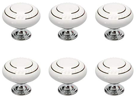 sourcing map 6pcs Ceramic Knobs Vintage Knob Drawer Pull Handle Furniture Door Cabinet Cupboard Wardrobe Dresser Decorative Silver Circle White
