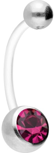 PIERCINGLINE flexibles Bauchnabelpiercing aus Teflon - für Schwangerschaft - mit Kugel aus Chirurgenstahl und Kristall - kürzbar - in 7 Farben