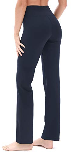 icyzone Damen Bootcut Yogahose Lange Sporthose Hohe Taille Flare Fitness Training Hosen (L, Navy)