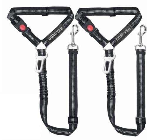 GoBuyer Dog Car Headrest Seat Belt 2 Pack for Pet Dogs Safety Harness Travel Accessories in UK, with Adjustable Heavy Duty Nylon and Anti Shock Elastic Bungee Buffer