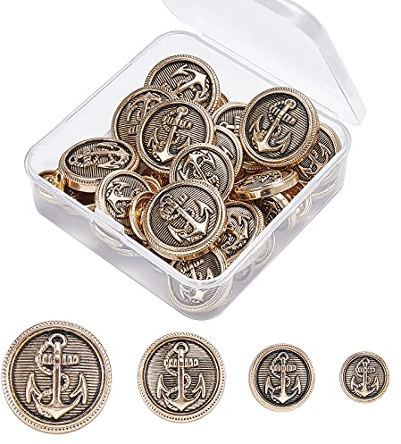 OLYCRAFT 40Stk Metall Blazer Button Set Anker Wappen Vintage Shank Buttons 12mm 15mm 20mm 24mm Für Blazer, Anzüge, Mantel, Uniform Und Jacke - Antique Golden