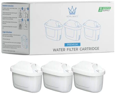 Royal Basics || Discount Premium Maxtra+ Water Filter Cartridges x3 || Cartridge Fits All Brita Standard & XL Maxtra Plus Jugs: Marella, Elemaris, Aluna, Style, Mavea, Flow, Fjord Cool Plus and More