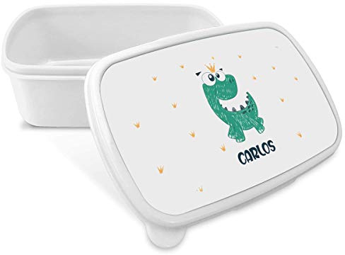 SAQUITOMAGICO Fiambrera/Caja de Merienda Personalizada con Nombre y/o Texto opcional.Diferentes diseños a elegir (DINOSAURIO)