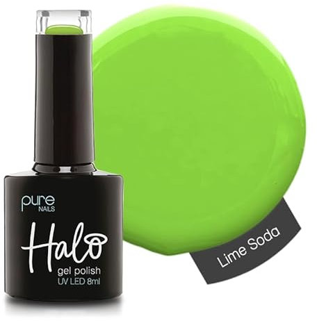 Halo Gel Polish 8ml - Lime Soda. UV/LED Gel Nail Polish, Long Lasting & Easy To Apply. Nail Art Colours For Manicure & Pedicure. Gel Polish For Professional & Home Use.