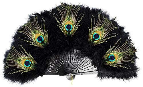Damen Fächer im Vintage-Stil mit Marabou-Feder 1920s Handfächer Damen Kostüm Tanzpartys Flapper Zubehör (schwarz)