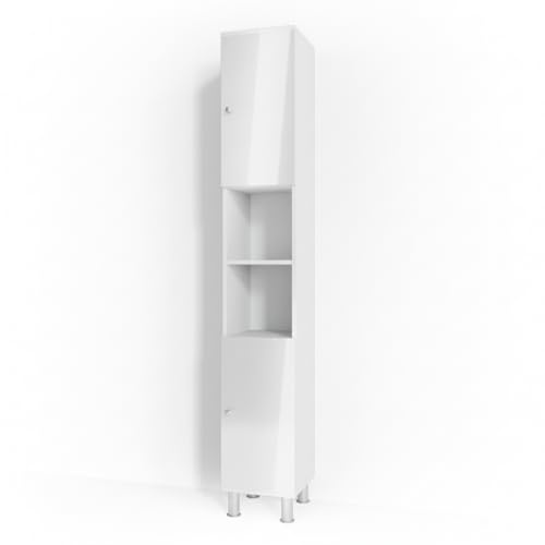 Vicco Mobile bagno alto Fynn, Bianco lucido, 30 x 190 cm, per la conservazione di articoli da bagno e asciugamani