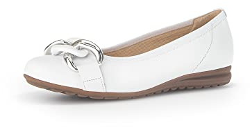 Gabor Damen Klassische Ballerinas, Frauen Flats,Moderate Mehrweite (G),Ballerina-Schuhe,Ballett-Schuhe,flach,Weiss (Uni+Silber),42 EU / 8 UK