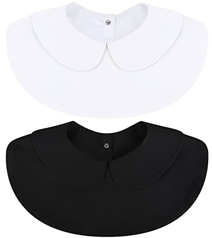 XEPST 2 Stücke Krageneinsatz Damen Weißer, Blusenkragen Einsatz für Damen, Fake Kragen Weiß Schwarz,Bubikragen Abnehmbare Hälfte Shirt Bluse