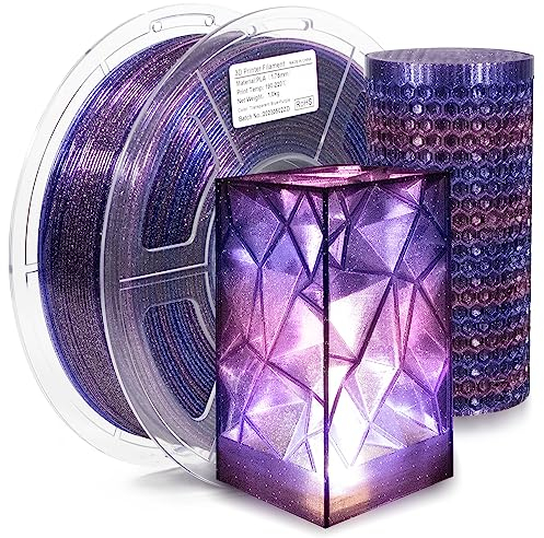 iSANMATE PLA Transparent Glitzer Filament 1.75mm, Transparent Glänzend Blau Lila Farbverlauf PLA Filament 1.75, Gradient 3D Drucker Flammpunkt Filament PLA 1KG Spule, Genauigkeit +/- 0.03 mm