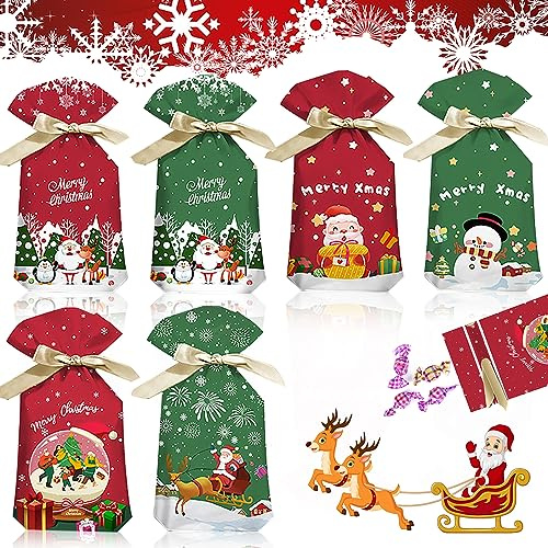 YeahBoom 60 Stücke Weihnachten Geschenkbeutel - 6 Design Geschenktüten, Candy Tüten, Cookie Beutel, Partytüten, Treat Tasche