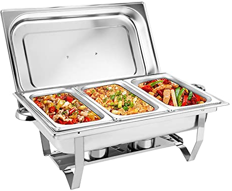 9L Food Pans for Buffet Party - Stainless Steel Tray with Lid - Versatile Food Warmer and Holder for Parties, Buffets - Chafing Dish Fuel Pan Included