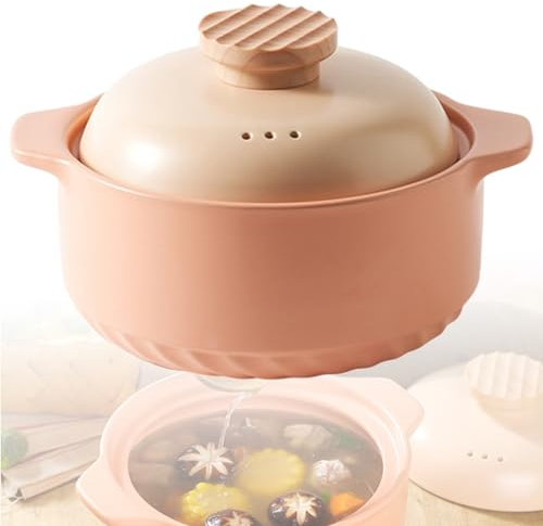 Clay-Kochtöpfe, Runde Auflaufform Mit Deckel, Tontöpfe Traditioneller Auflauf mit Deckel Suppentopfe, Porzellan Kochtopf Traditioneller Auflauf für Kochen für Eintopf, Suppe, Dampf (Color : Pink, Si