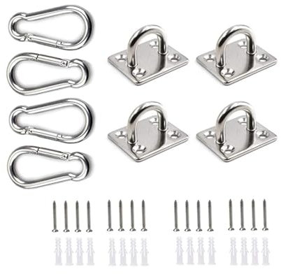 Jieddey Stainless Edelstahl Deckenhaken,4 PCS M5 Schaukel Schaukelhaken Hungemattenhaken mit 4 pcs Karabiner und Schrauben Schwerlast Haken Hungematten Befestigung fur Hungesesse Yoga Betondecke