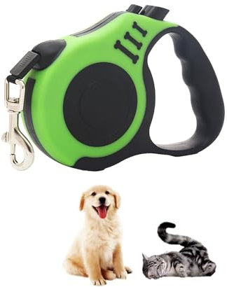 Einziehbare Hundeleine,Kleiner Hund, Rollleinen Anti-Rutsch Griff mit Brems (Grün, 5M)