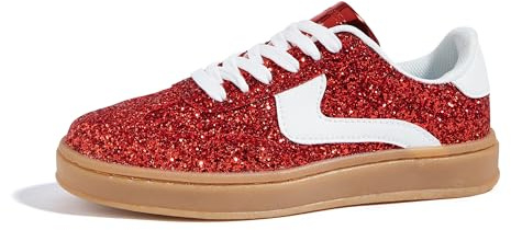 LUCKY STEP Scarpe Donna Glitter - Moda Retro, Sporchi d'oro & Chiaranti, Scarpe da Sposa Eleganti, Antiscivolo per Passeggiate (Rosso, 8.5US-39EU-6UK)
