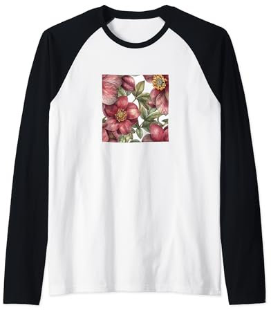 Motif aquarelle de fleurs hellébore Manche Raglan