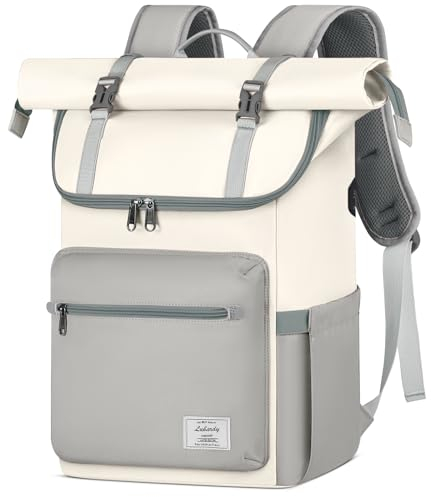 Lubardy Rolltop Rucksack Herren Damen Wasserdicht Rucksack Herren Laptop Rucksack 17,3 zoll Schulrucksack Daypacks für Uni Arbeit Reisen Freizeit Beige