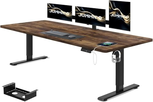 JUMMICO Höhenverstellbarer Schreibtisch 140 x 80 cm mit Kabelwanne, Höhenverstellbar Elektrisch Stehpult mit USB-Buchse, Computertisch, Ergonomischer Steh-Sitz Tisch, Bürotisch, Vintage-Braun