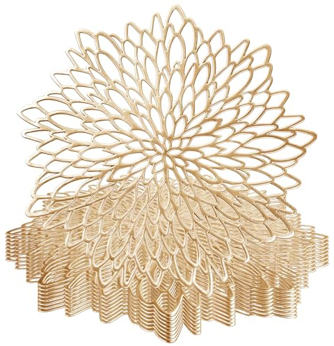 wiipara 8er Set Goldene Platzsets Tischsets Abwaschbar (Ø38cm, Gold) | Moderne PVC Platzdeckchen Weihnachten Dekorative Tischunterlage Esstisch Platzteller Platzset Rund für Zuhause Hochzeit Hotel