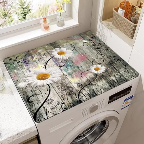 Lave-linge Sèche-linge Réfrigérateur Four Micro-ondes Dessus Tapis Anti-poussière,Tapis Absorbant Pour Vaisselle à Cuisine,Tapis de Salle de Bain,Imprimé Fleurs Vertes Feuilles (Modèle 3,60x60 cm)