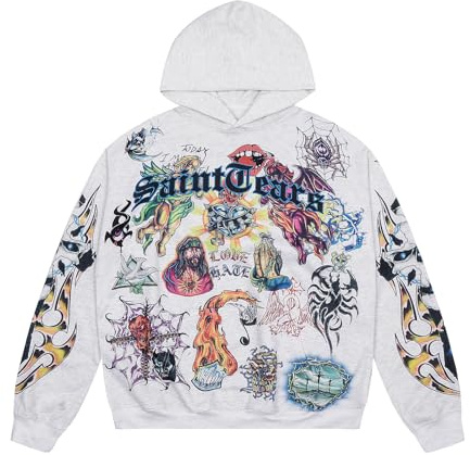 Cactus Pack Lucky I See Ghosts Felpa con cappuccio KY West da uomo vintage grafica hip hop pullover pesante felpe con cappuccio, Grigio chiaro-82, X-Large