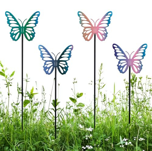 NBEADS 4 Pcs Butterfly Garden Stakes Decor, Colourful Butterfly Stakes Ornaments Metal Lawn Ornaments Stakes for Flower Bouquet Outdoor Indoor Yard Art Patio Plant Pot Home Décor, 60cm